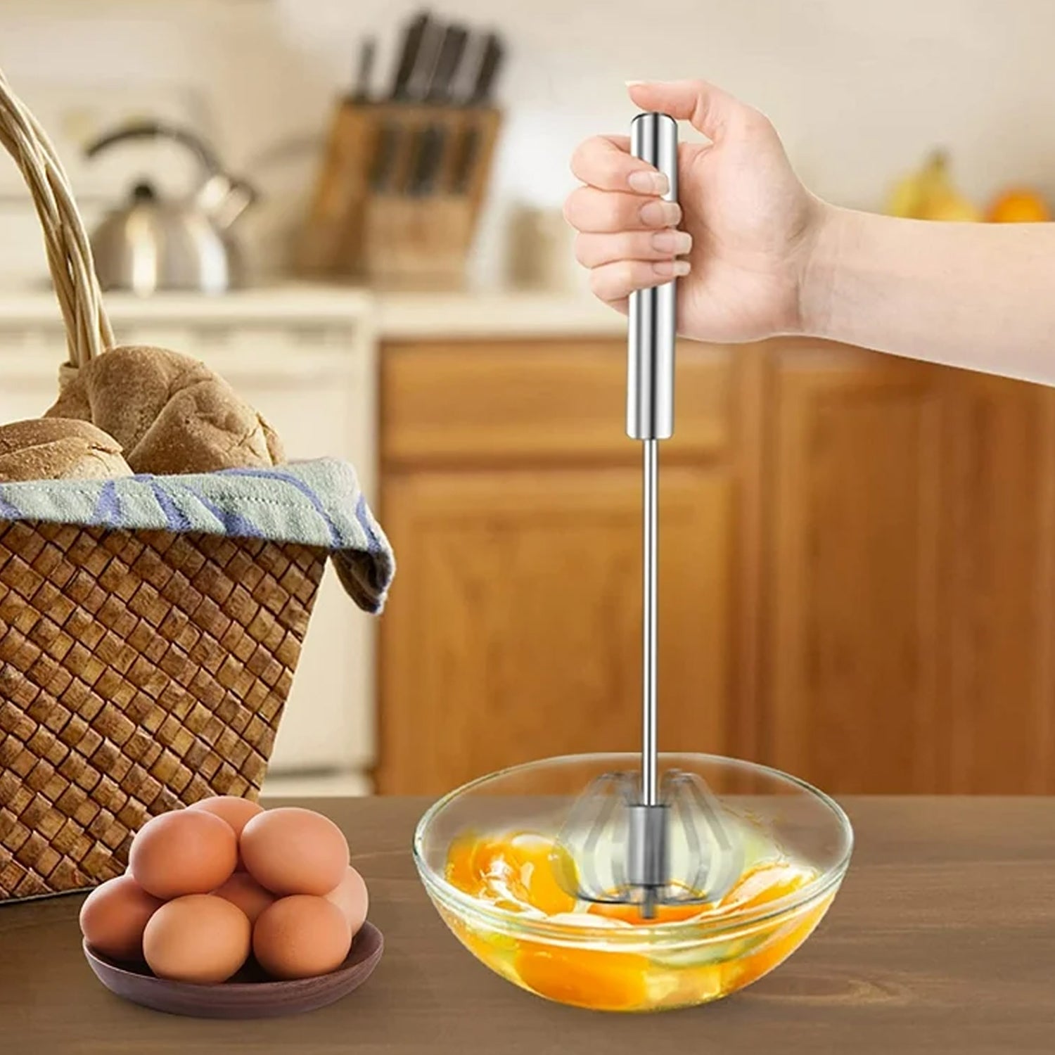 Big Stainless Steel Egg Whisk, Hand Push Rotary Whisk Blender (1 Pc / 35 Cm) Big Stainless Steel Egg Whisk, Hand Push Rotary Whisk Blender (1 Pc / 35 Cm)